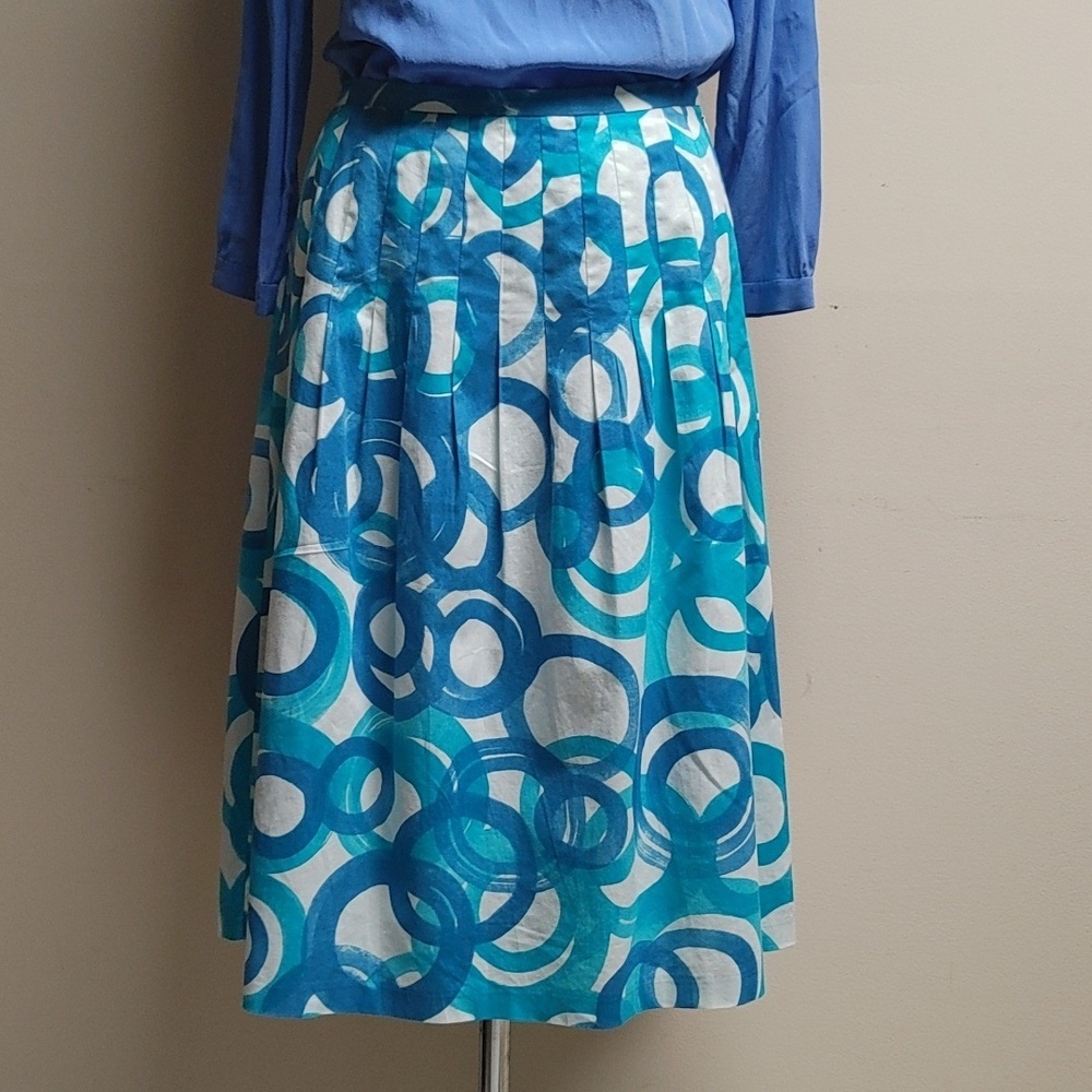Lafayette 148 Blue Circle Print Pleated Skirt Size 6